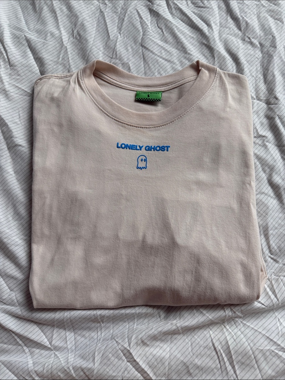 LONELY GHOST Cream Short Sleeve Graphic Tee with Blue Logo